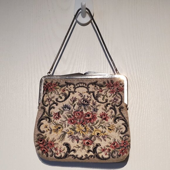 Vintage "SIMPSONS" Mini Floral Tapestry Hand Bag Clutch Purse - Made in Germany - Picture 1 of 3